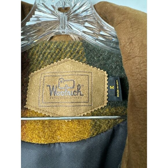 Vintage 80sWoolrich Jacket Wool Mohair Autumn Plaid Leather Collar Women's M USA - Picture 3 of 10
